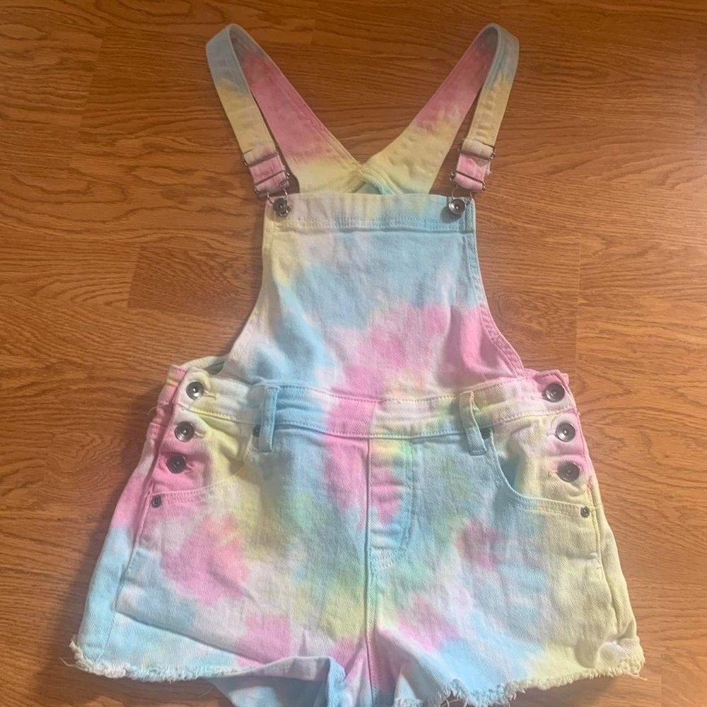 Pastel rainbow overall shorts